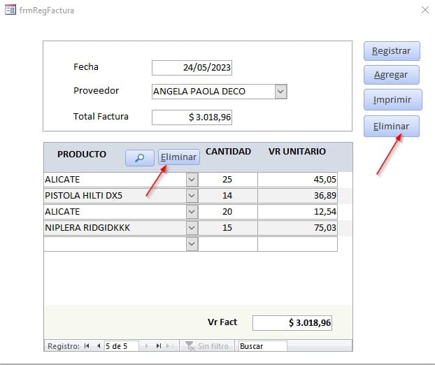 Eliminar un registro de subformulario Microsoft Access