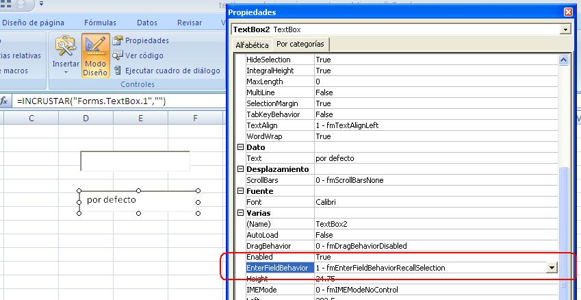 Положение курсора в textbox vba excel