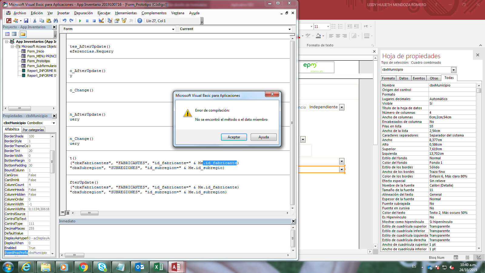 Tengo un formulario con combobox y deseo que al cargar la información