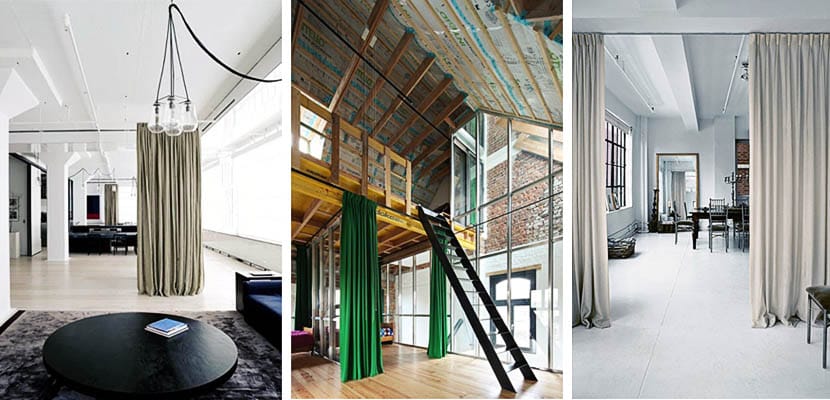 Dividir ambientes con cortinas, estores... En techo escayola - Casa y