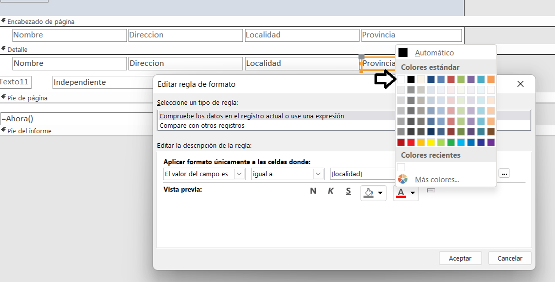 Campo texto unión de varios campos, condicionado Microsoft Access