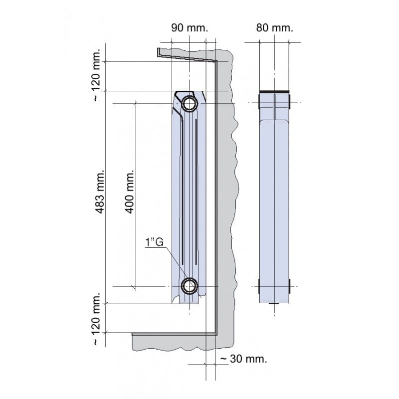 Que distancia debe haber entre el radiador y la pared en la que va