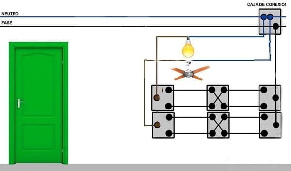 trimestre suave consultor Como separar dos puntos de luz de tres interruptores conmutados para poner  ventilador - Electricidad del hogar - Todoexpertos.com